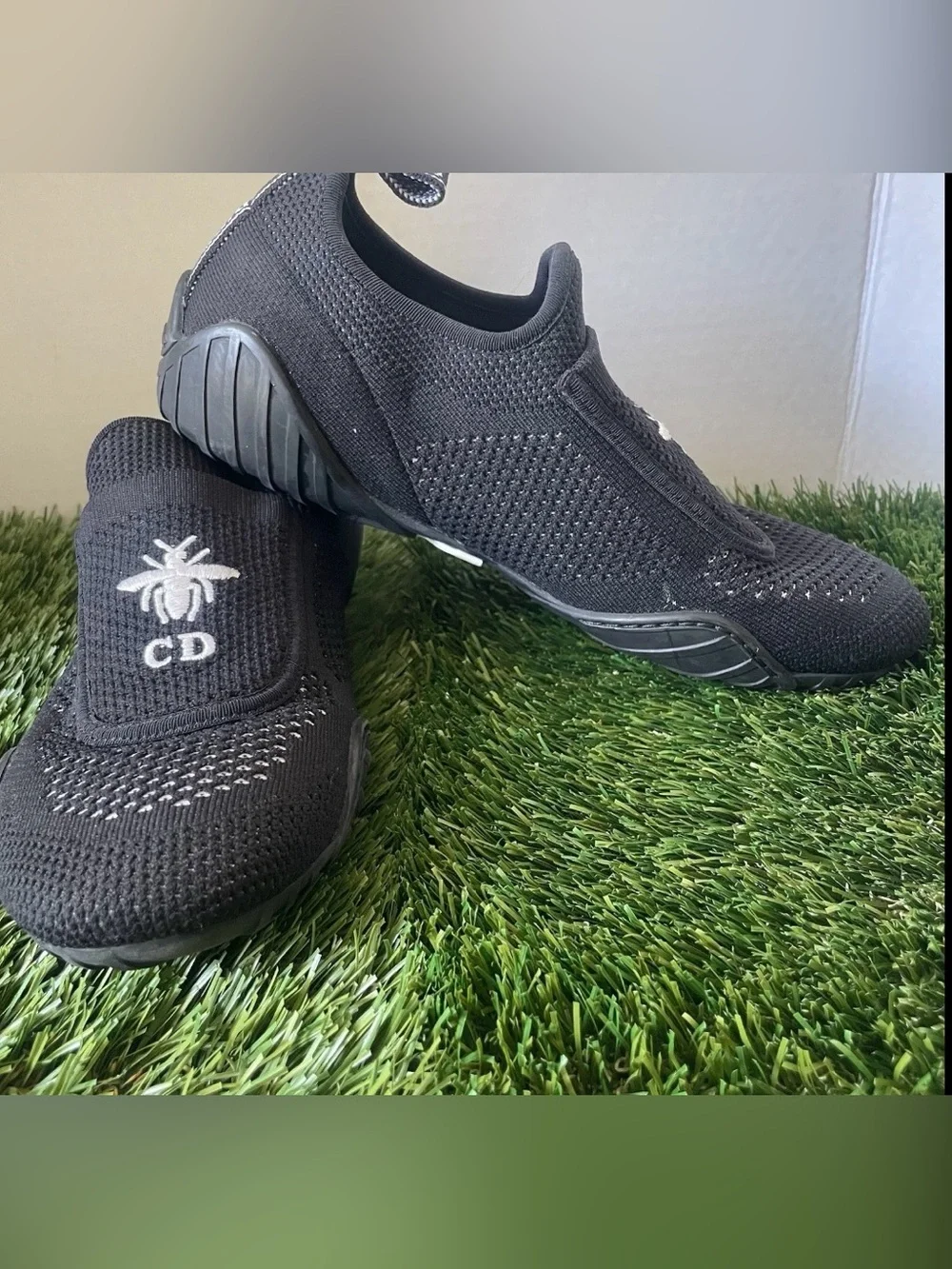 Christian Dior D-Connect Black Knit Slip On Sneakers Bee Logo EU 36.5